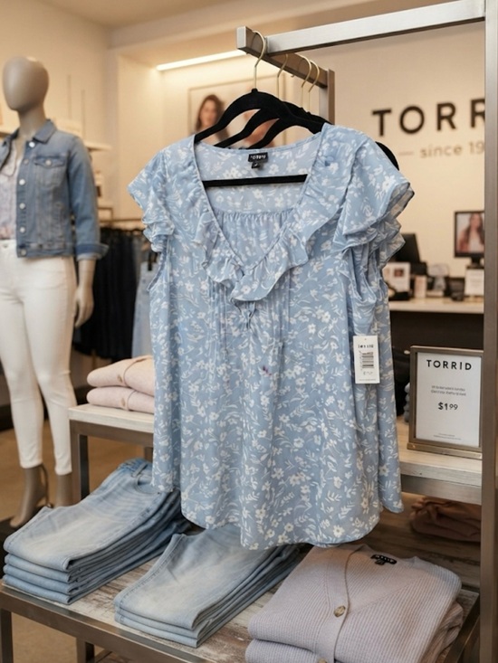 torrid Tops - torrid NWT Light Blue Floral Ruffle Sleeve Top